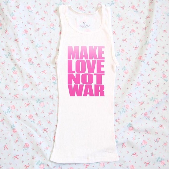 Tops - make love not war graphic ribbed tank y2k saint pink
